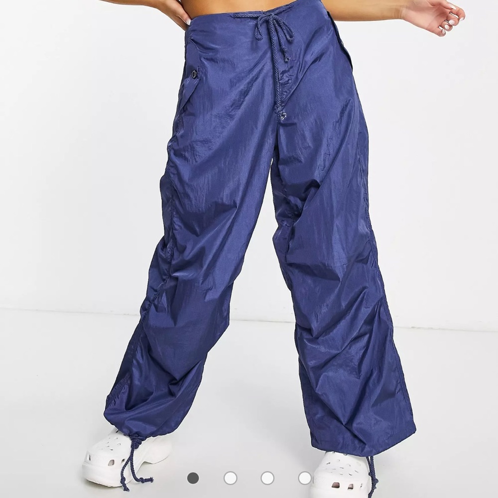 Edikted low rise wide leg parachute pants in navy